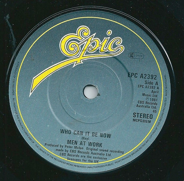 Men At Work : Who Can It Be Now (7", Single, Pap)