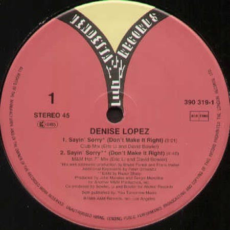 Denise Lopez : Sayin' Sorry (Don't Make It Right) (12")