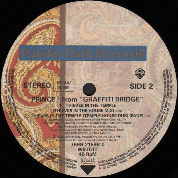 Prince : Thieves In The Temple (Remix) (12", Maxi)