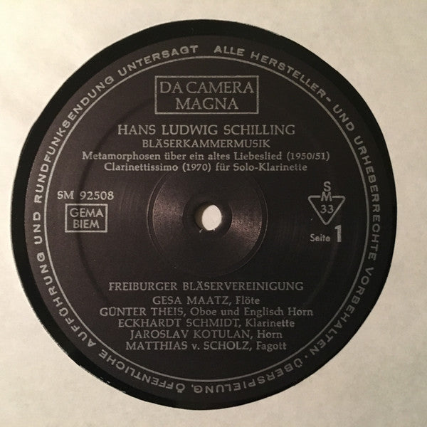 Hans-Ludwig Schilling, Freiburger Bläservereinigung : Bläserkammermusik (LP)