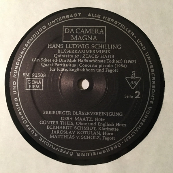 Hans-Ludwig Schilling, Freiburger Bläservereinigung : Bläserkammermusik (LP)