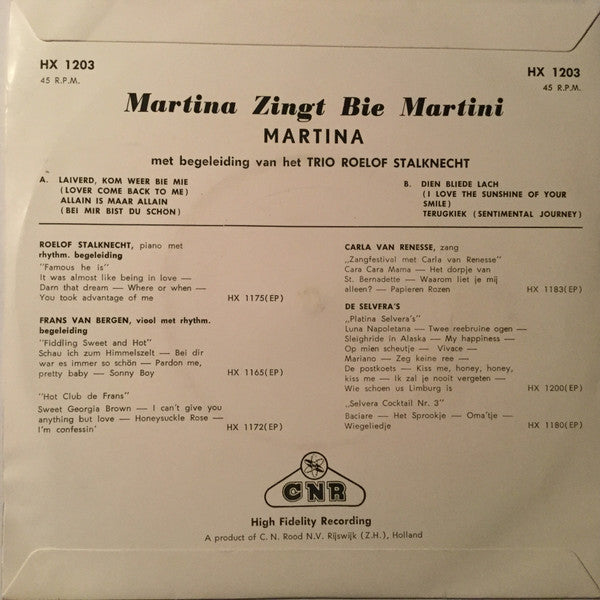 Martina (20), Trio Roelof Stalknecht : Martina Zingt Bie Martini (7", EP)