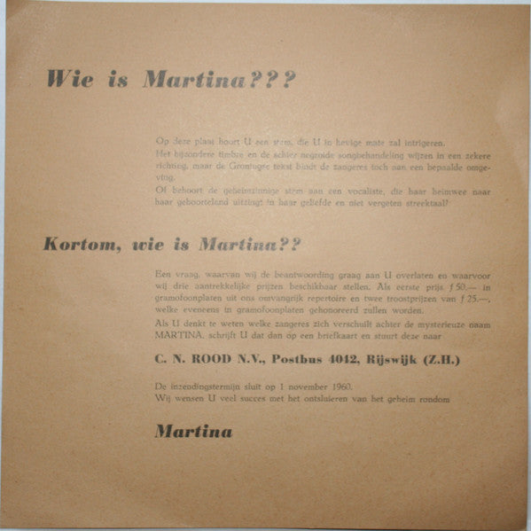Martina (20), Trio Roelof Stalknecht : Martina Zingt Bie Martini (7", EP)