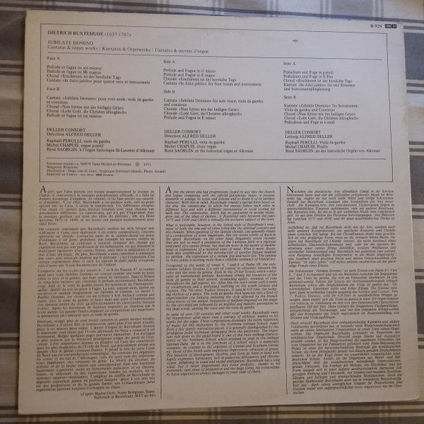 Dieterich Buxtehude - Alfred Deller / Deller Consort / René Saorgin : Cantates - Préludes Et Fugues (Cantate «Jubilate Domino») (LP, Album, RE)