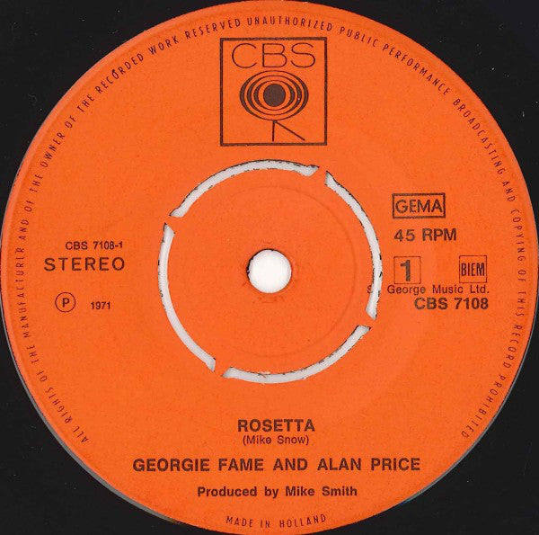 Georgie Fame & Alan Price : Rosetta (7", Single)