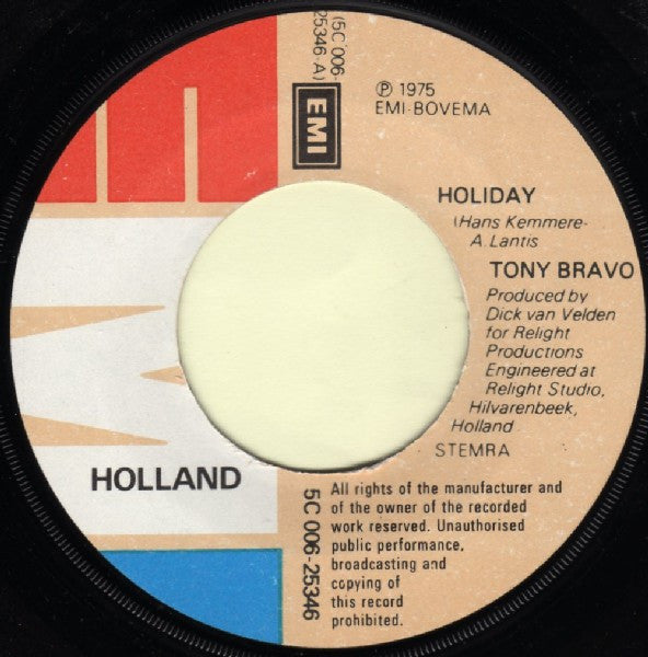 Tony Bravo (2) : Holiday (7", Single, Red)