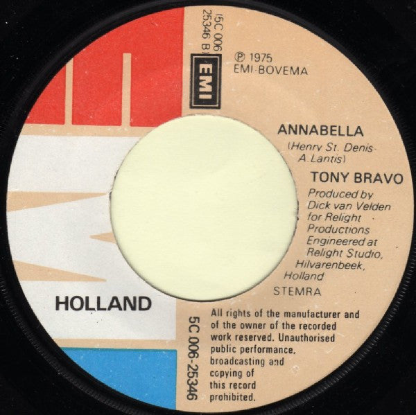 Tony Bravo (2) : Holiday (7", Single, Red)