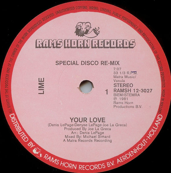 Lime (2) : Your Love (Special Disco Re-Mix) (12")