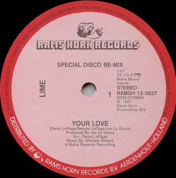 Lime (2) : Your Love (Special Disco Re-Mix) (12")