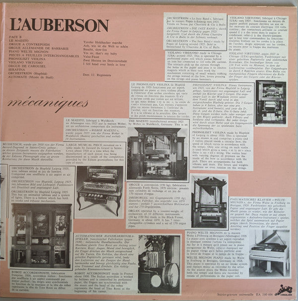 No Artist : Musée De L'Auberson - Musiques Mécaniques (LP)