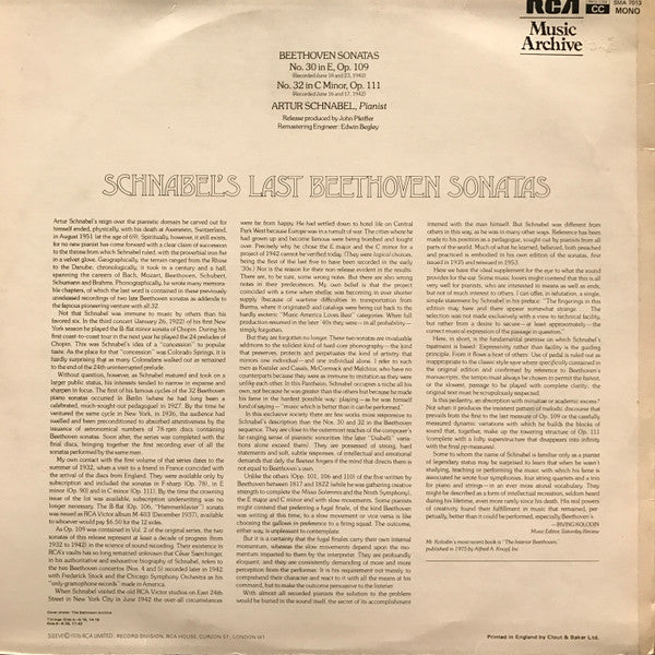 Artur Schnabel - Beethoven* : Sonatas No. 30 In E, Op.109 / No. 32 In C Minor, Op.111 (LP, Mono, RM)