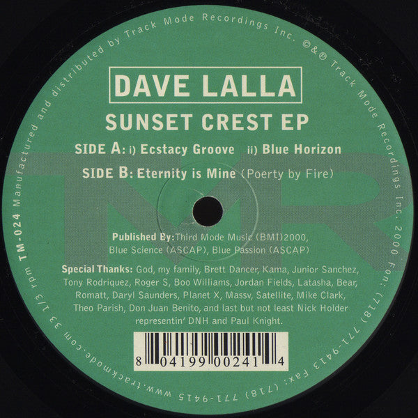 Dave Lalla : Sunset Crest EP (12", EP)