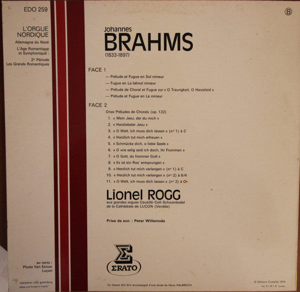 Johannes Brahms - Lionel Rogg : Intégrale De L'Œuvre Pour Orgue (LP, Album)