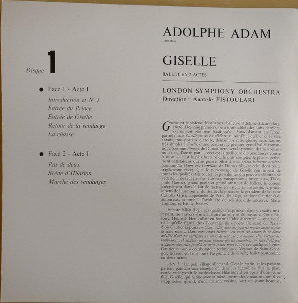 Anatole Fistoulari / London Symphony Orchestra : Giselle - Ballet En 2 Actes (2xLP, Album, RE, Gat)