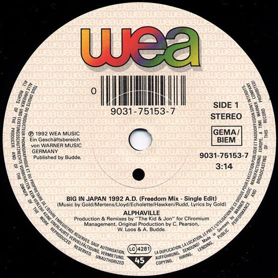 Alphaville : Big In Japan 1992 A.D. (7", Single)
