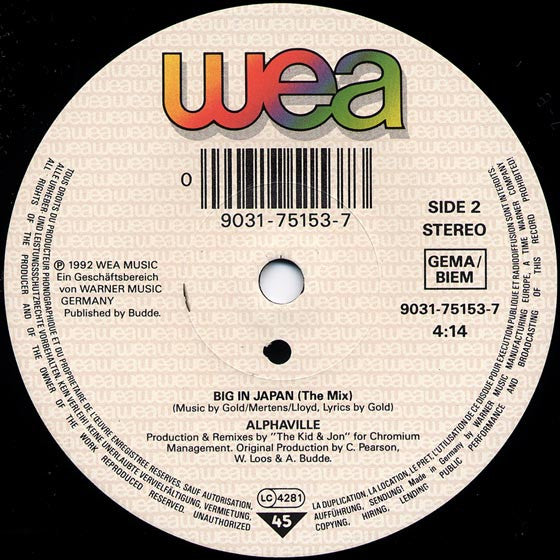 Alphaville : Big In Japan 1992 A.D. (7", Single)