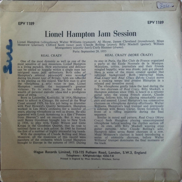 Lionel Hampton : Jam Session (Real Crazy) (7", Single)