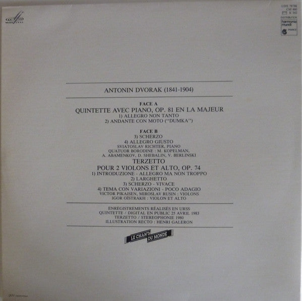 Dvorak* – Sviatoslav Richter, Quatuor Borodine*, Igor Oistrakh*, Viktor Pikaizen, Miroslav Rusin : Quintette Avec Piano, Op. 81 (LP, Comp)