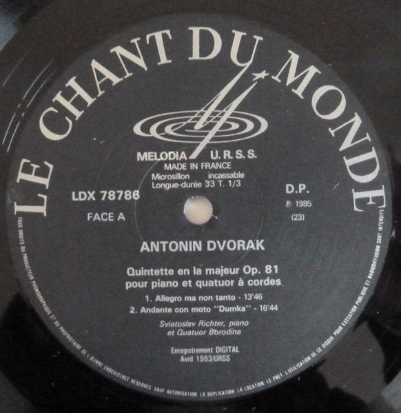 Dvorak* – Sviatoslav Richter, Quatuor Borodine*, Igor Oistrakh*, Viktor Pikaizen, Miroslav Rusin : Quintette Avec Piano, Op. 81 (LP, Comp)