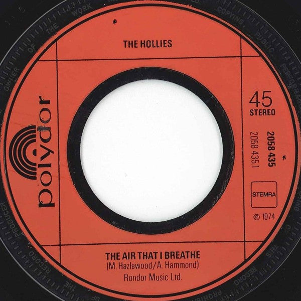 The Hollies : The Air That I Breathe (7", Single)