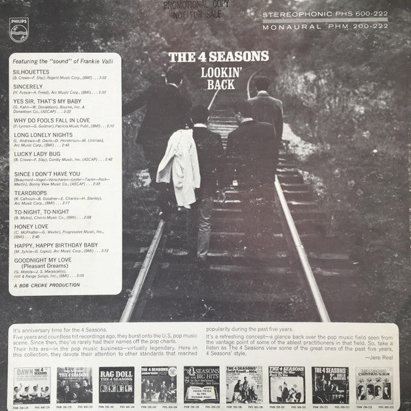 The Four Seasons : Lookin' Back (LP, Album, Comp, Promo)