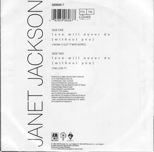 Janet Jackson : Love Will Never Do (Without You) (7", Single)