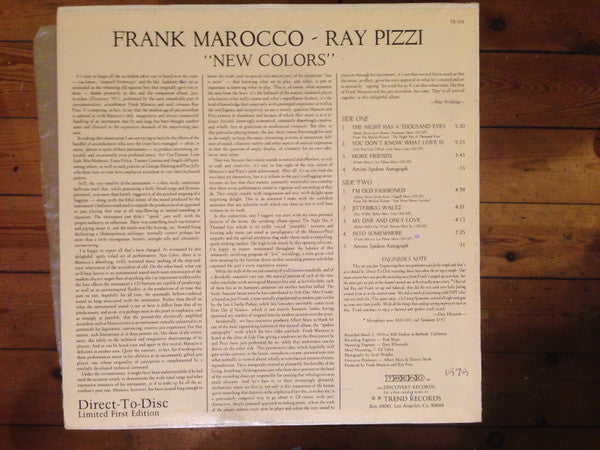 Frank Marocco, Ray Pizzi : New Colors (LP, Ltd, Dir)