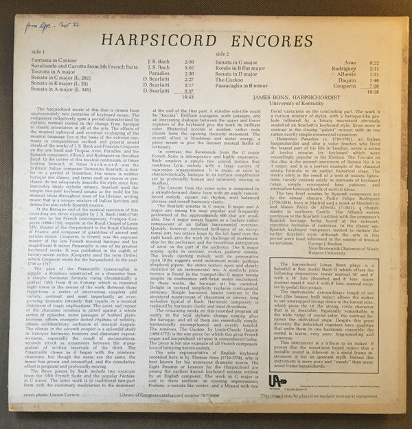 James Bonn : Harpsichord Encores (LP)