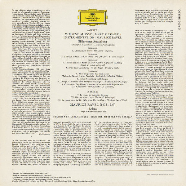 Maurice Ravel / Modest Mussorgsky - Maurice Ravel – Berliner Philharmoniker · Herbert von Karajan : Bolero / Tableaux D'une Exposition (Bilder Einer Ausstellung · Pictures At An Exhibition) (LP, RP)
