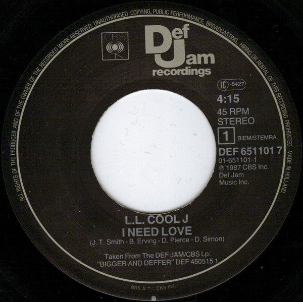 LL Cool J : I Need Love (7", Single)