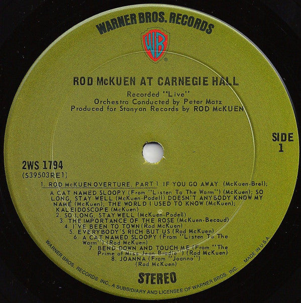 Rod McKuen : At Carnegie Hall (2xLP, Album, RE)