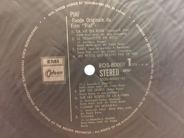 Edith Piaf : Bande Originale Du Film "Piaf" (LP, Album)