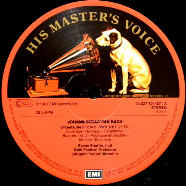 Yehudi Menuhin, Johann Sebastian Bach, Bath Festival Chamber Orchestra : Bach Orkestsuites Nrs. 2 En 3 (with Air & Badinerie) (LP, RE)