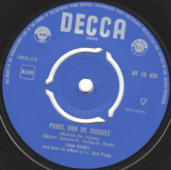 Trea Dobbs : Parel Van De Zuidzee / Dit Is De Nacht (Tonight Is My Night) (7", Single, Mono, Blu)