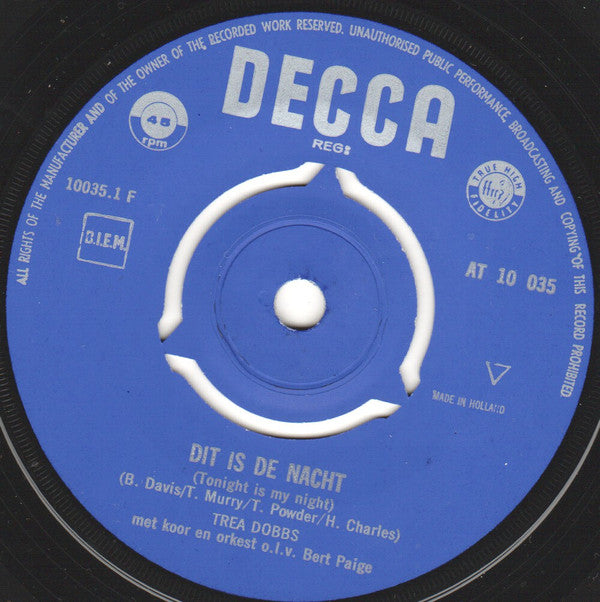 Trea Dobbs : Parel Van De Zuidzee / Dit Is De Nacht (Tonight Is My Night) (7", Single, Mono, Blu)