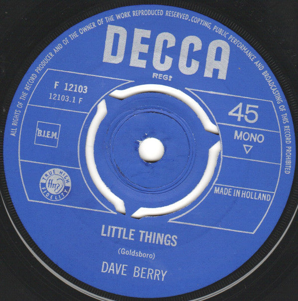 Dave Berry : Little Things / I've Got A Tiger By The Tail (7", Single, Mono)
