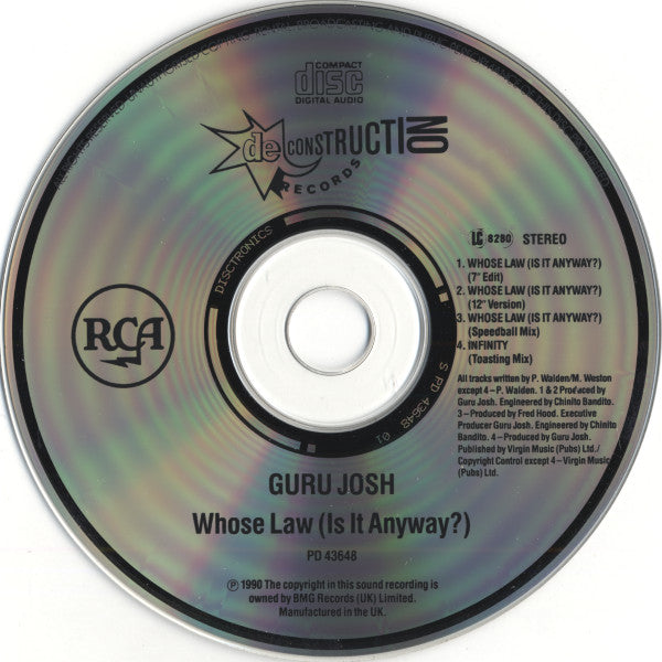 Guru Josh : Whose Law (Is It Anyway)? (CD, Single)