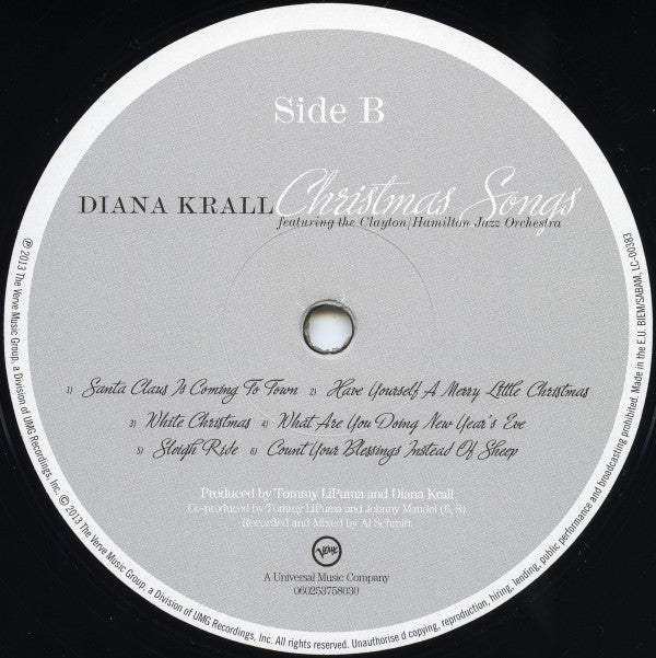 Diana Krall Featuring The Clayton-Hamilton Jazz Orchestra : Christmas Songs (LP, Album, RE)