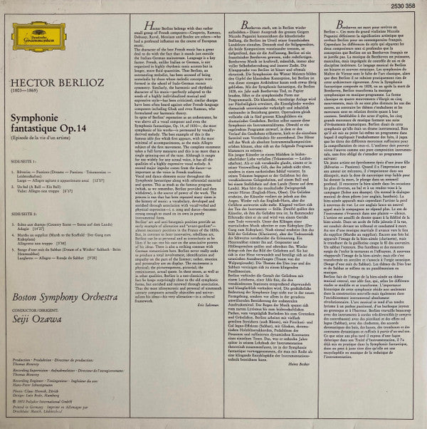 Hector Berlioz - Boston Symphony Orchestra, Seiji Ozawa : Symphonie Fantastique Op. 14 - Episode De La Vie D'un Artiste (LP, Gat)